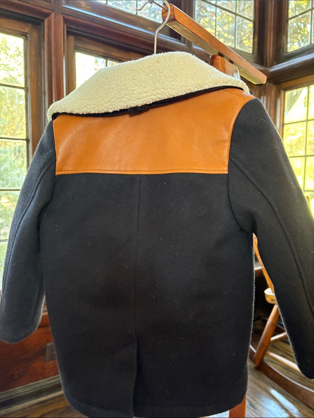 Little Marc Jacobs Navy Pea Coat with Tan Trim and Cream Sherpa Collar - Picture 5 of 7